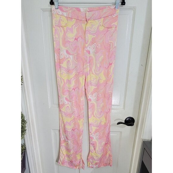 Zara‎ Womens Multicolor Marbled Watercolor Mini Flared Trouser High Rise Size M - Picture 4 of 9